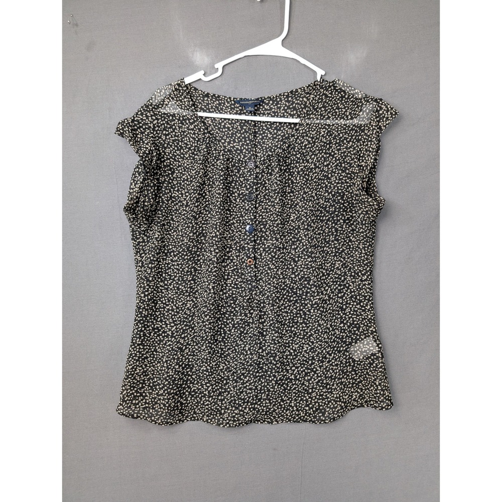 Banana Republic Womens Black White Polka Dot Chiffon Cap Sleeve Blouse M